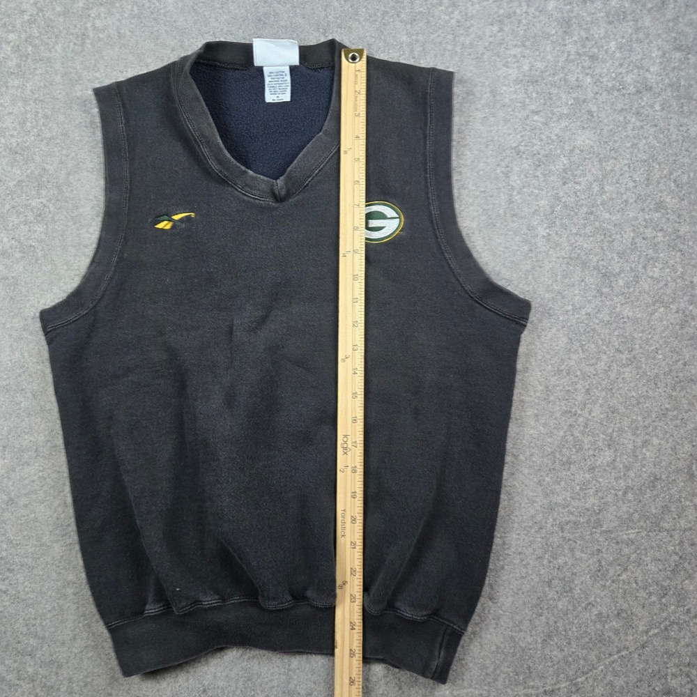 Vintage Reebok Green Bay Packers Sweatshirt Vest Mens Medium Black NFL 90s USA - Picture 11 of 13